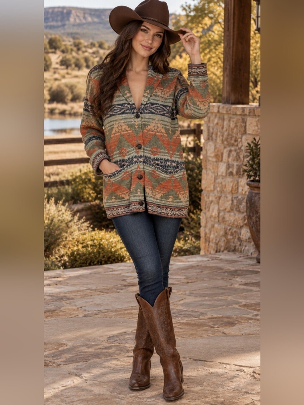 Vintage Ralph Lauren Western Cardigan Sweater Jacket, Size Large *NEW!*